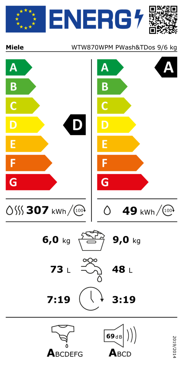 Miele WTW870WPM PWash&TDos 9/6 kg Wasdroger